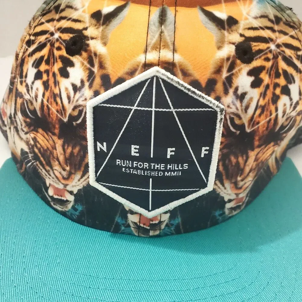 Neff Snapback Hat Tiger Run For The Hills Print Teal Brim Tropical Hat Cap